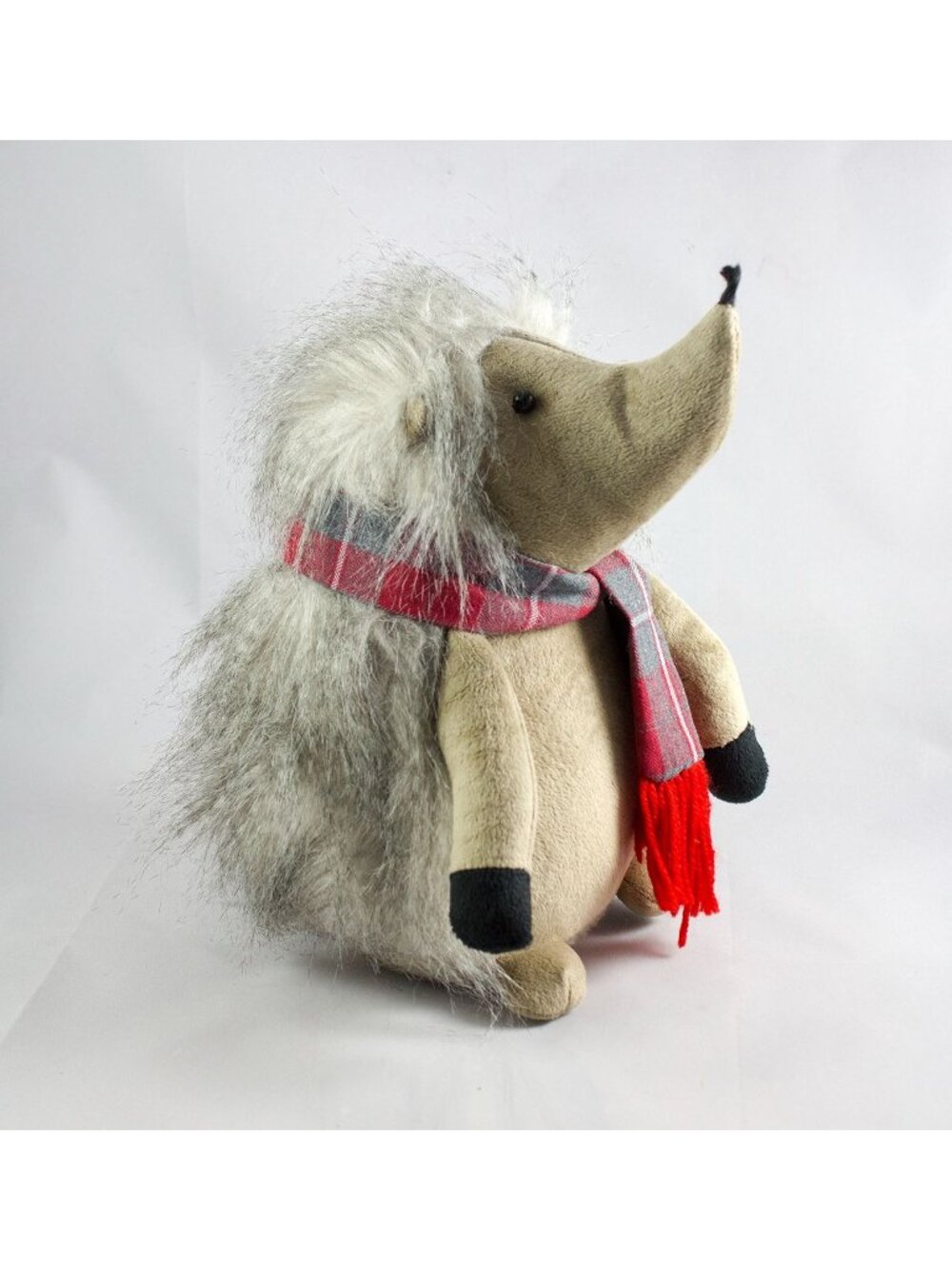Plush Hedgehog with Plaid Scarf 11" Stuffed Animal Doorstop